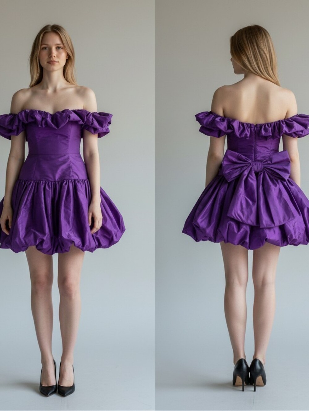 Vintage Victor Costa purple mini formal dress big bow on back made in USA